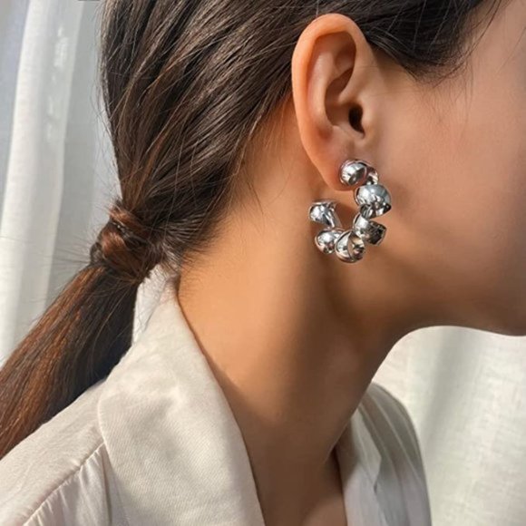 Anthro Gold ✦ Silver Hoop Metal Earrings ✦ - Picture 3 of 4